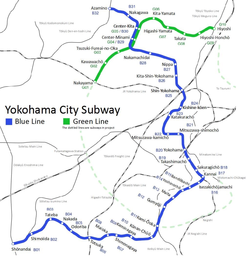 ქ. Yokohama მეტროს რუკა